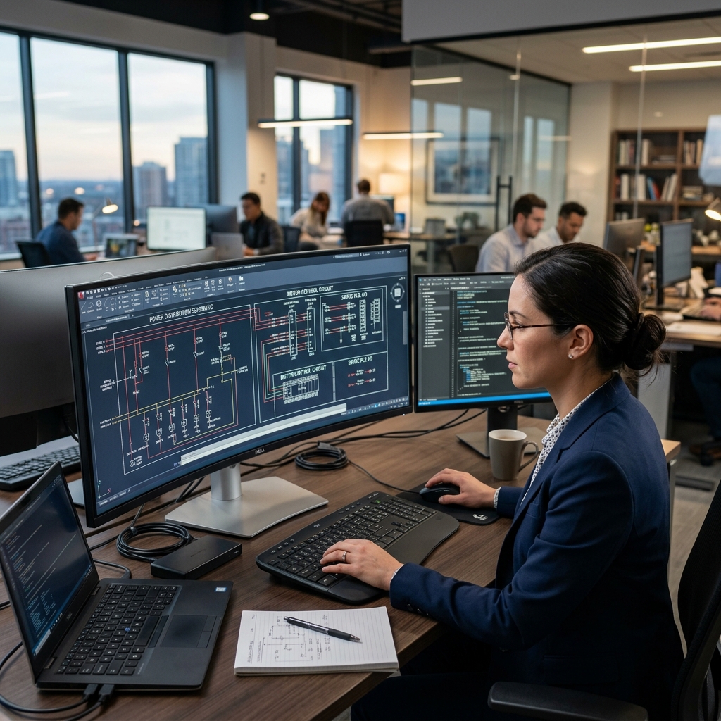 Ingeniero experto utilizando software AutoCAD Electrical