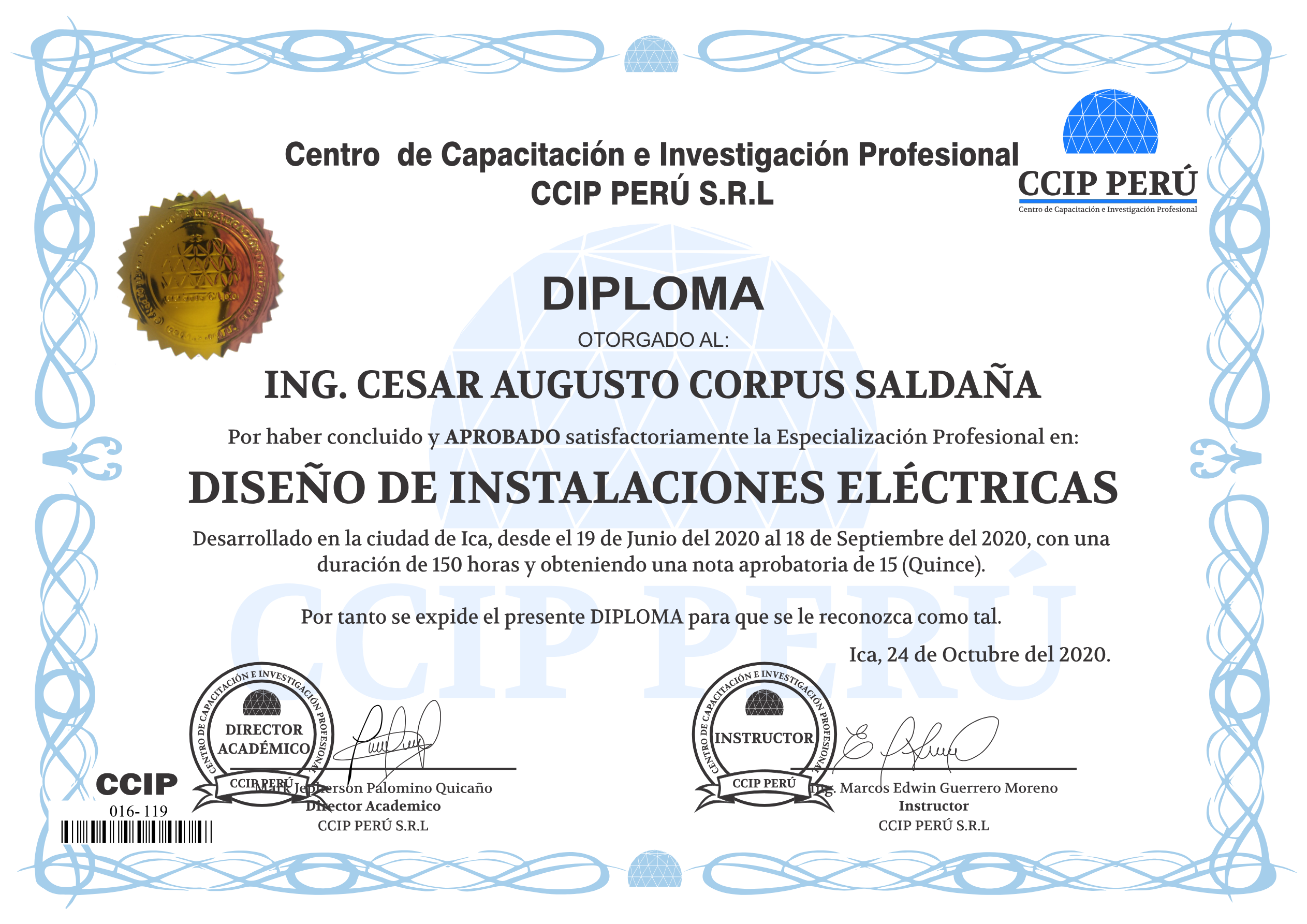 Certificado de especialización Grupo Corpus